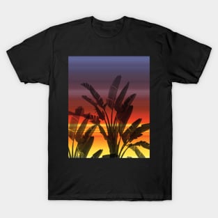 TropicL banana leaves on sunset background romantic print T-Shirt